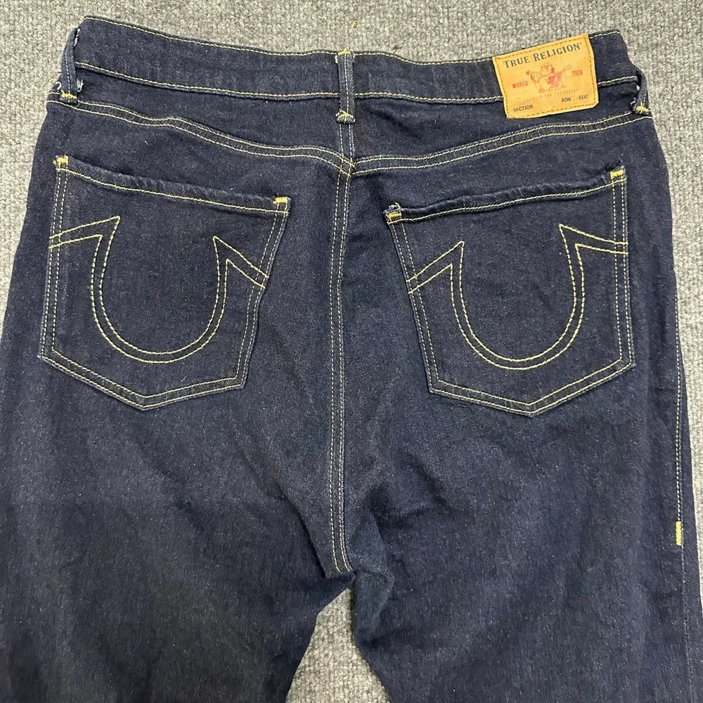 True Religion Jeans Mens Size 33 Dark Wash Skinny Fit Horseshoe Stitch Denim